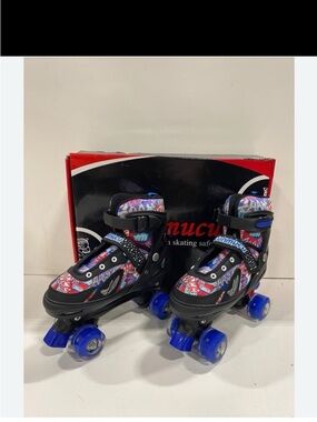 Girls'  or Boys Adjustable Roller Skates in Multicolor with Blue Wheels